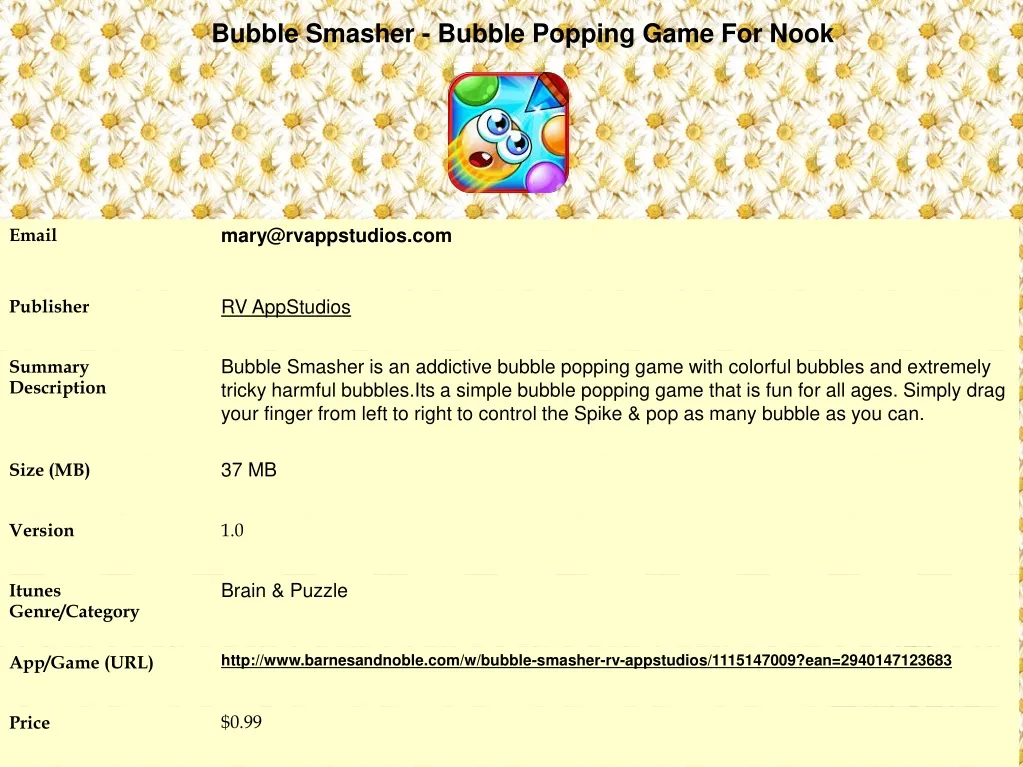 bubble smasher bubble popping game for nook