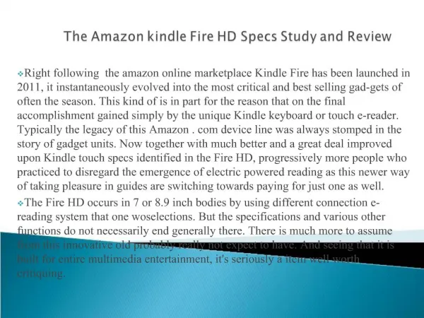 The Amazon kindle Fire HD Specs Study and Review