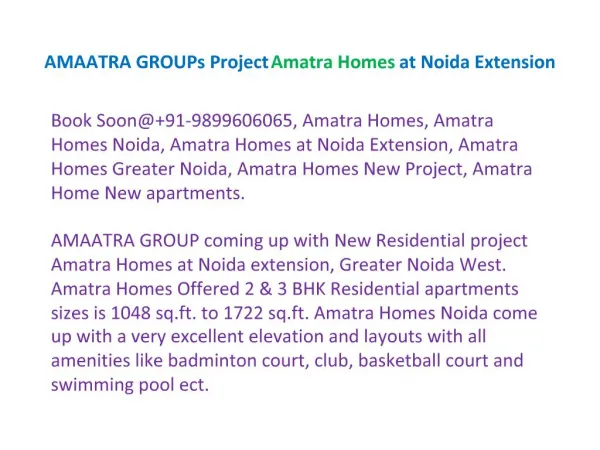 Amatra Homes Noida 9899606065 New Project Amatra Homes