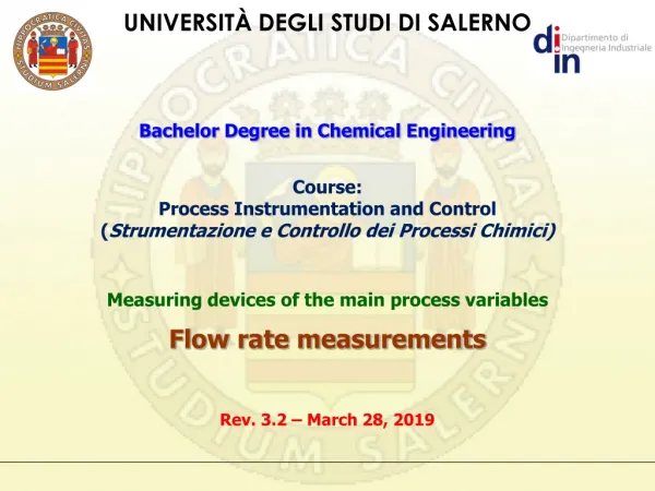 Bachelor Degree in Chemical Engineering Course: Process Instrumentation and Control