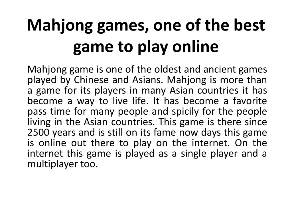 mahjong games one of the best game to play online