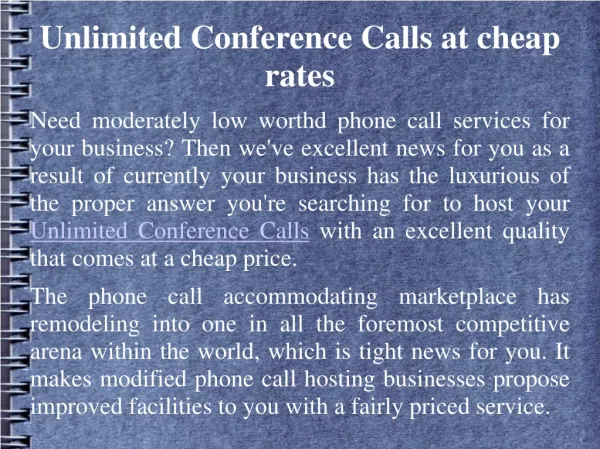 Unlimited Conference Calls at cheap rates