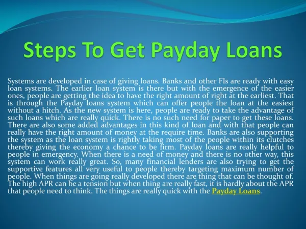 Steps To Get Payday Loans