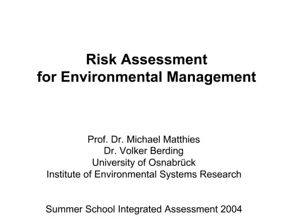 Risk Assessment for Environmental Management