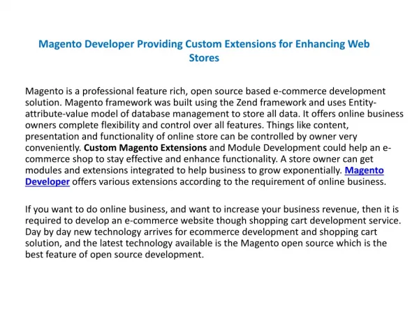 Magento Developer Providing Custom Extensions