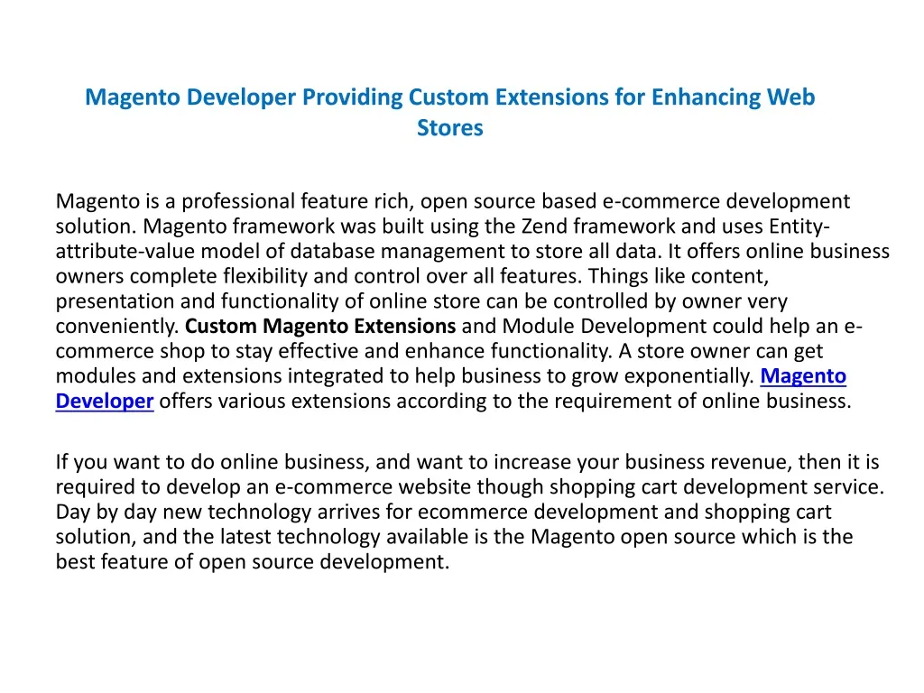 magento developer providing custom extensions for enhancing web stores