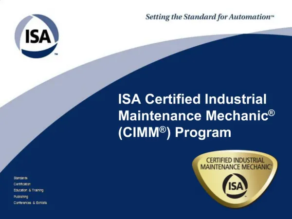 ISA Certified Industrial Maintenance Mechanic CIMM Program