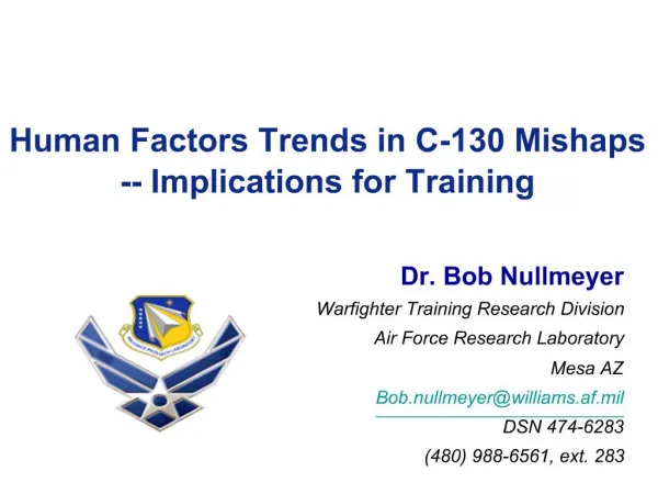 Human Factors Trends in C-130 Mishaps -- Implications for Training