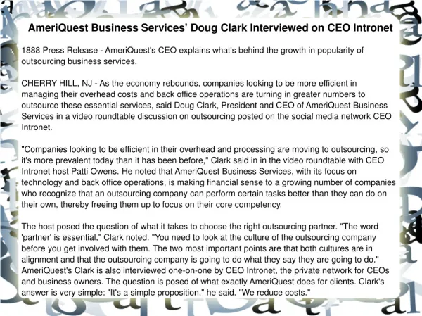 AmeriQuest Business Services' Doug Clark Interviewed