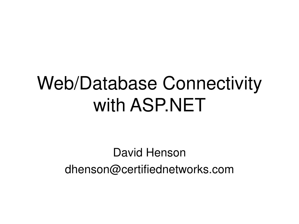 web database connectivity with asp net