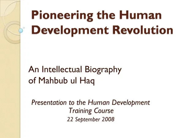 Pioneering the Human Development Revolution