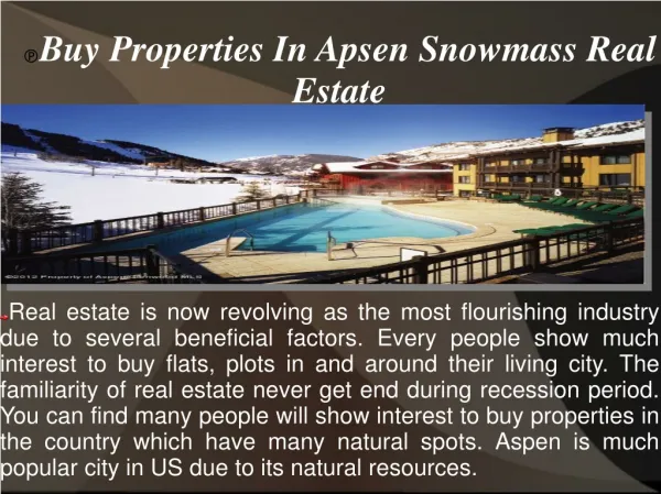 Buy Properties In Apsen