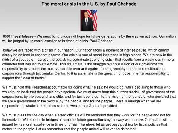 The moral crisis in the U.S. by Paul Chehade