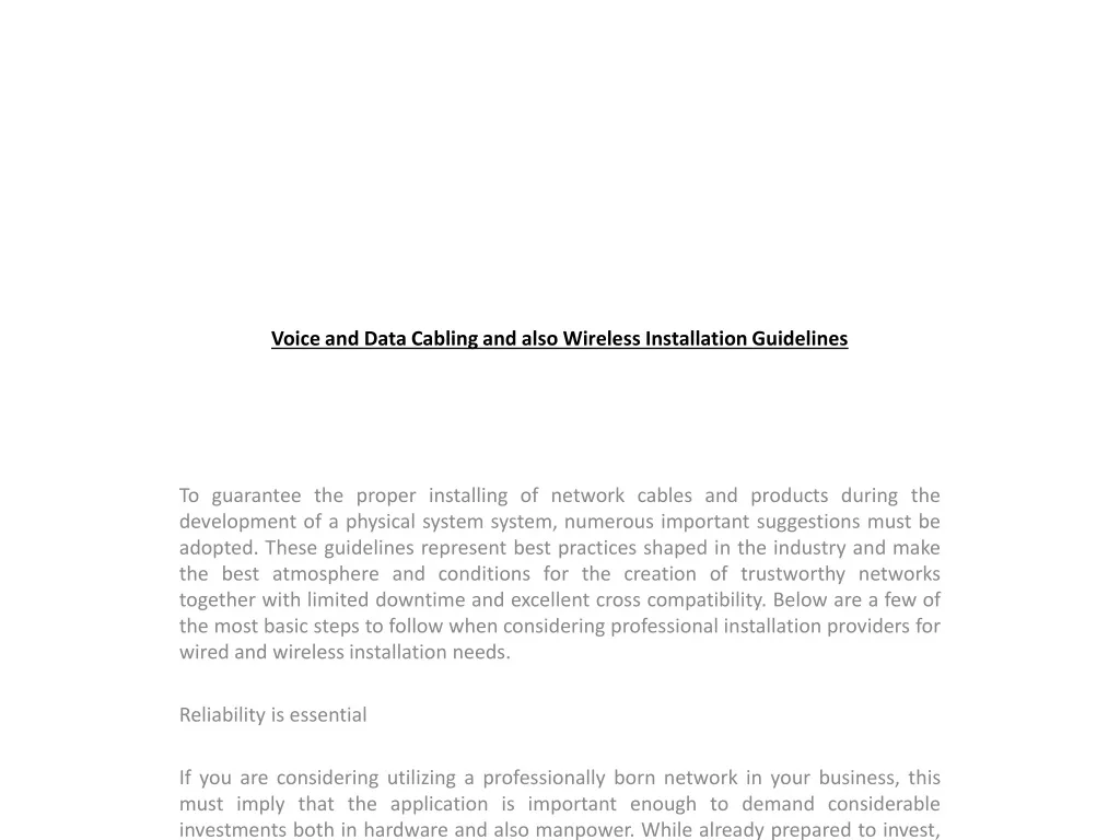 voice and data cabling and also wireless installation guidelines
