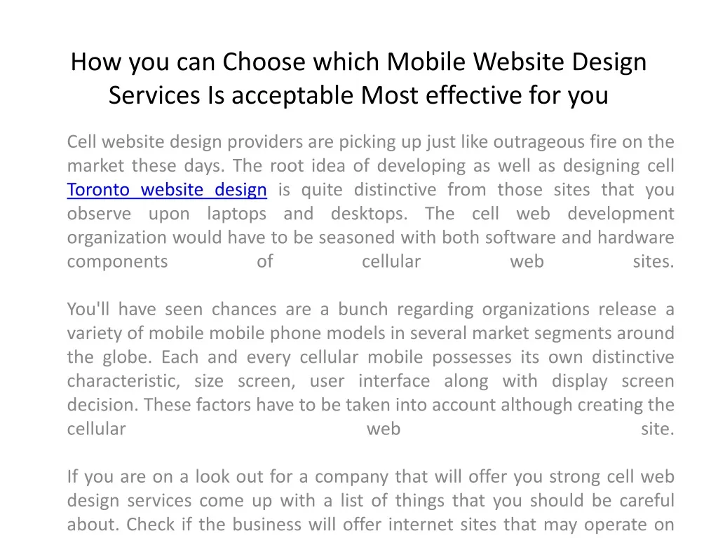 how you can choose which mobile website design services is acceptable most effective for you
