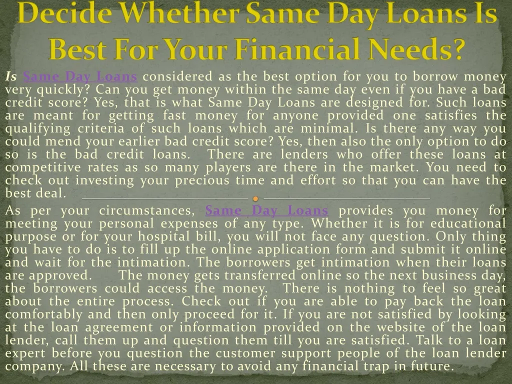 decide whether same day loans is best for your financial needs
