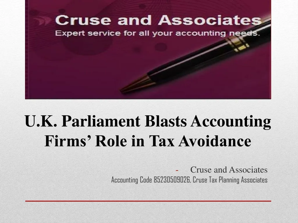 cruse and associates accounting code 85230509026 cruse tax planning associates
