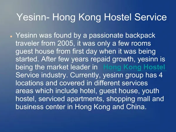 Yesinn- Hong Kong Hostel Service