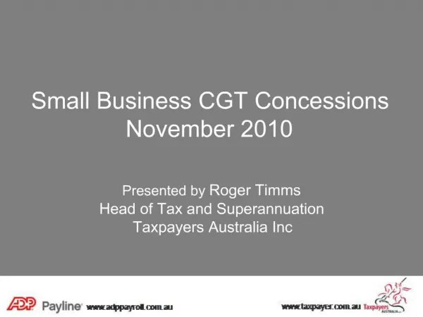 Small Business CGT Concessions November 2010