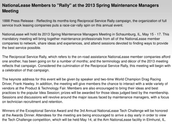 NationaLease Members to "Rally" at the 2013 Spring
