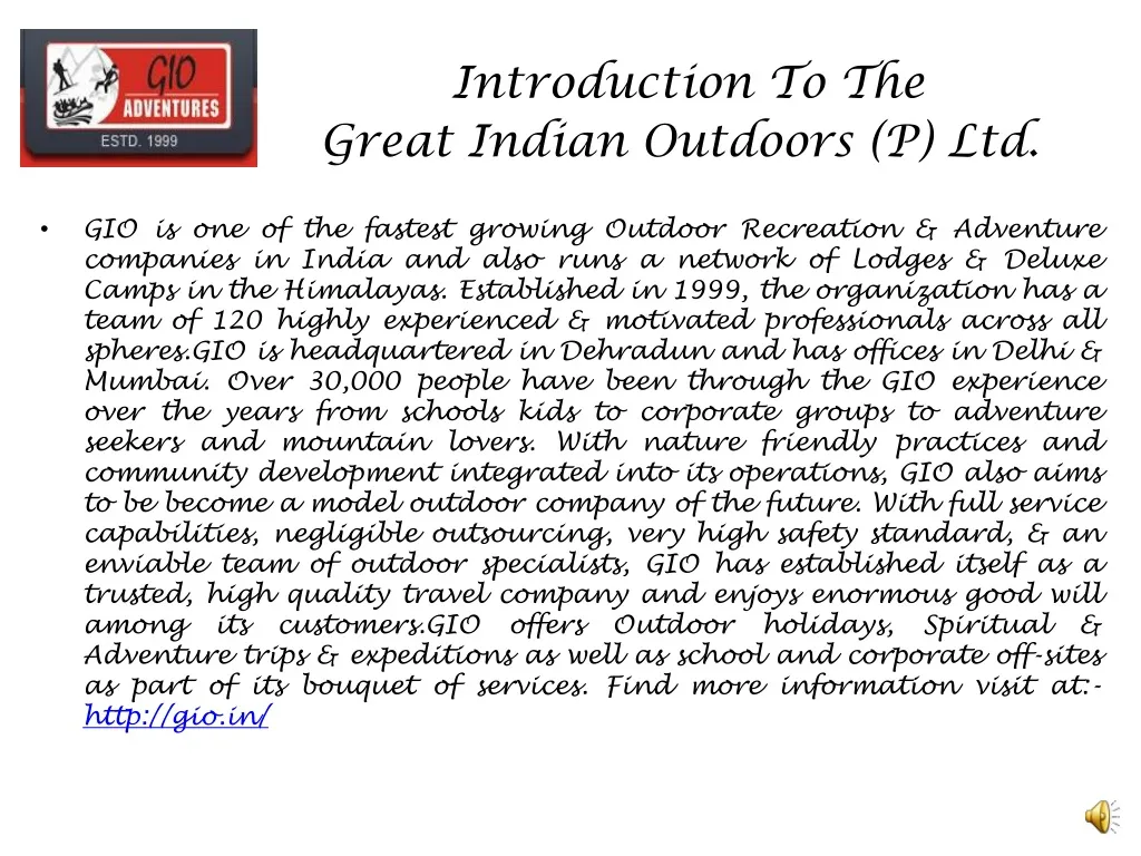 introduction to the great indian outdoors p ltd