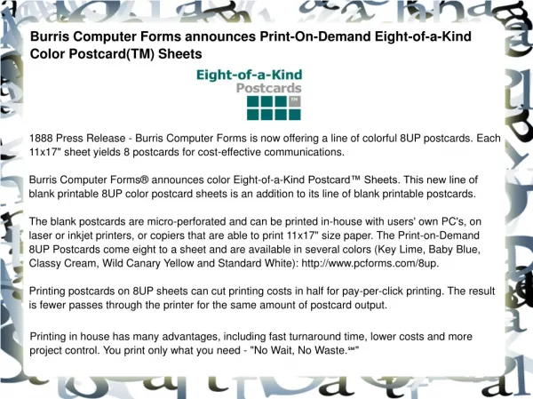 Burris Computer Forms announces Print-On-Demand Eight-of-a-K