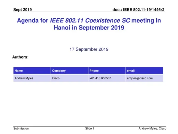 Agenda for IEEE 802.11 Coexistence SC meeting in Hanoi in September 2019