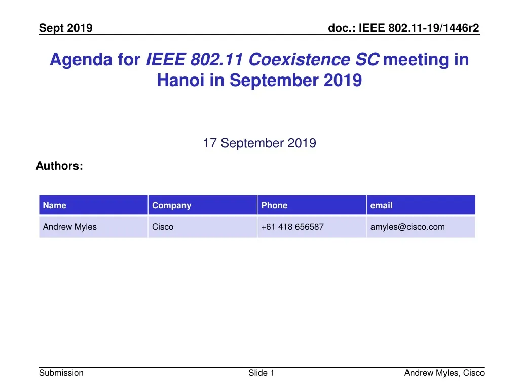 agenda for ieee 802 11 coexistence sc meeting in hanoi in september 2019