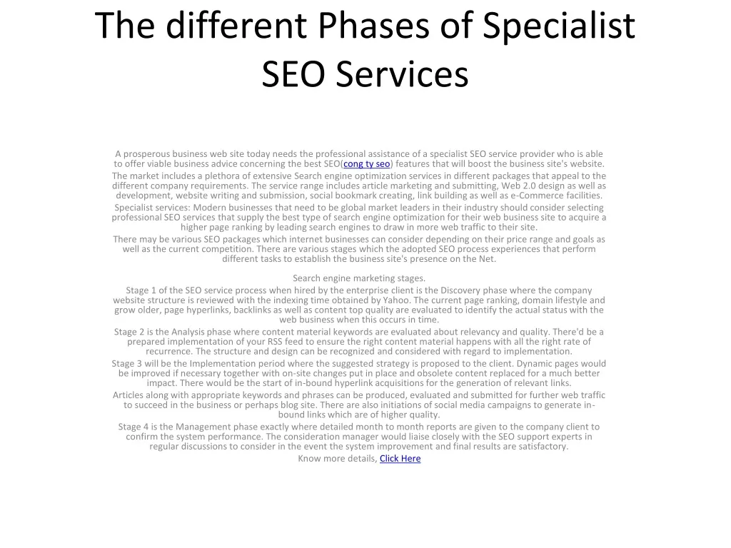 the different phases of specialist seo services