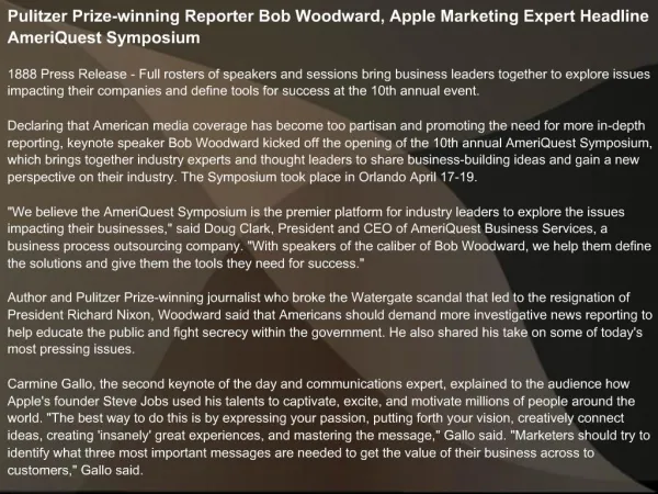 Pulitzer Prize-winning Reporter Bob Woodward