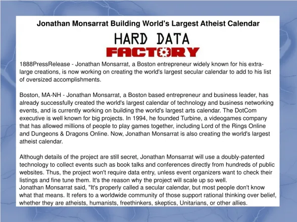 Jonathan Monsarrat Building World's Largest Atheist Calendar