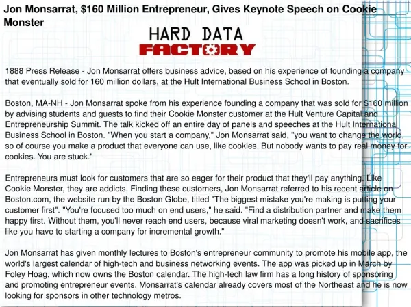 Jon Monsarrat, $160 Million Entrepreneur, Gives Keynote Spee