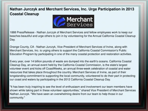 Nathan Jurczyk and Merchant Services, Inc. Urge Participatio