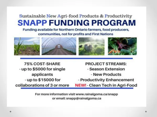 Sustainable New Agri-Food Products &amp; Productivity (SNAPP) Program