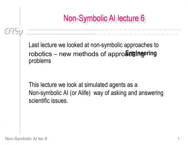 Non-Symbolic AI lecture 6