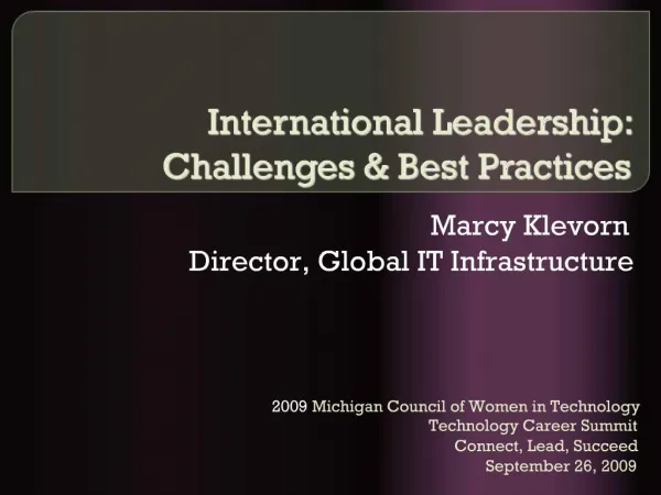 International Leadership: Challenges Best Practices