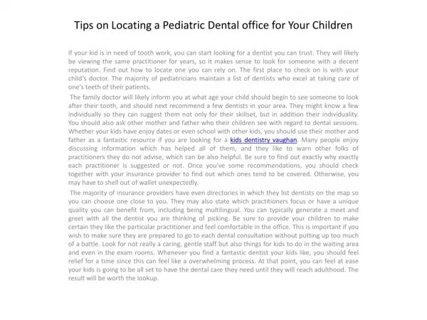 Tips on Locating a Pediatric Dental office for1