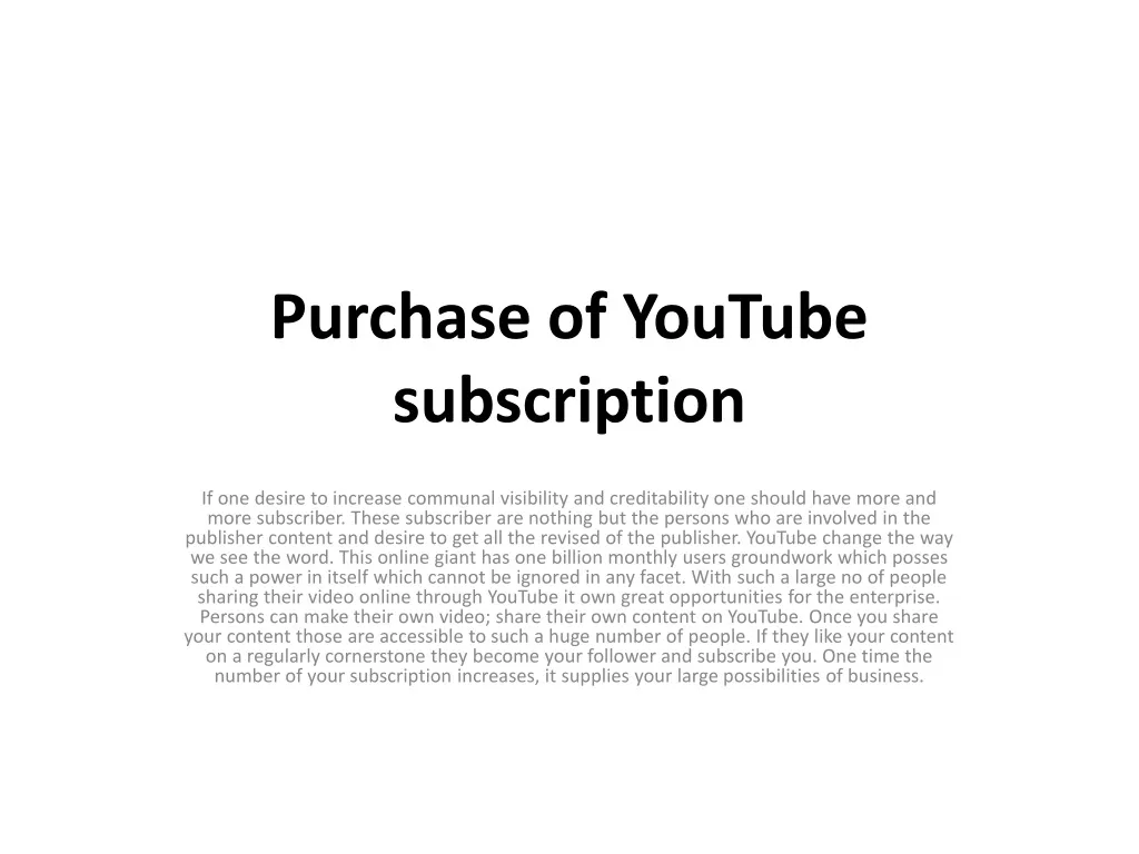 purchase of youtube subscription