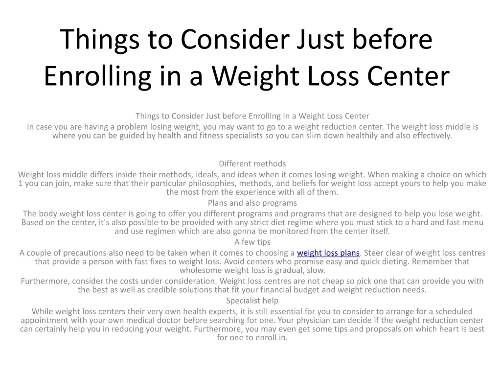 things to consider just before enrolling in a weight loss center