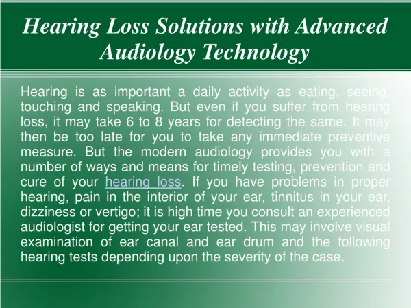 Hearing Loss Solutions with Advanced Audiology Technology