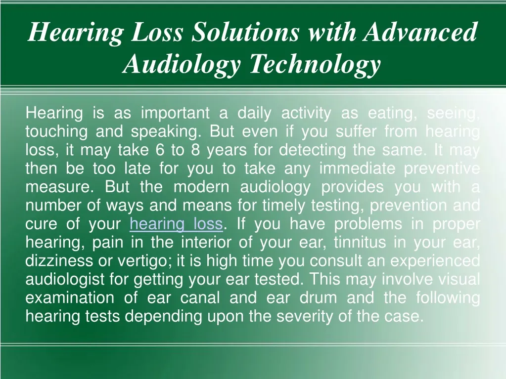hearing loss solutions with advanced audiology