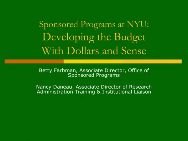 Sponsored Programs at NYU: Developing the Budget With Dollars ...
