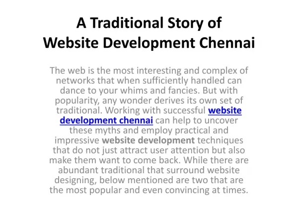 A Traditional Story of Website Development Chennai