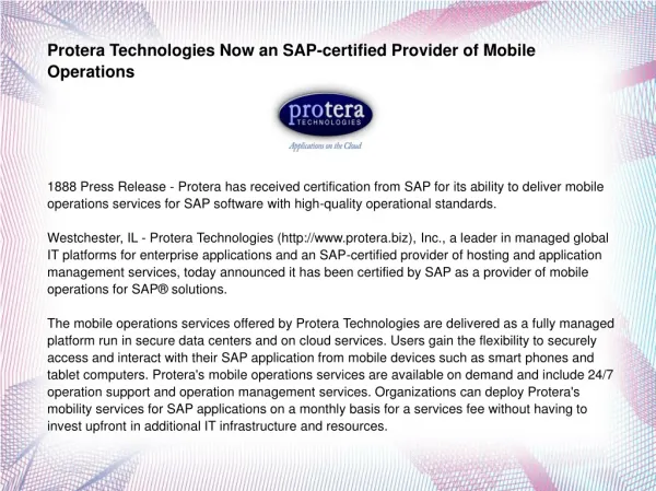 Protera Technologies Now an SAP-certified Provider of Mobile