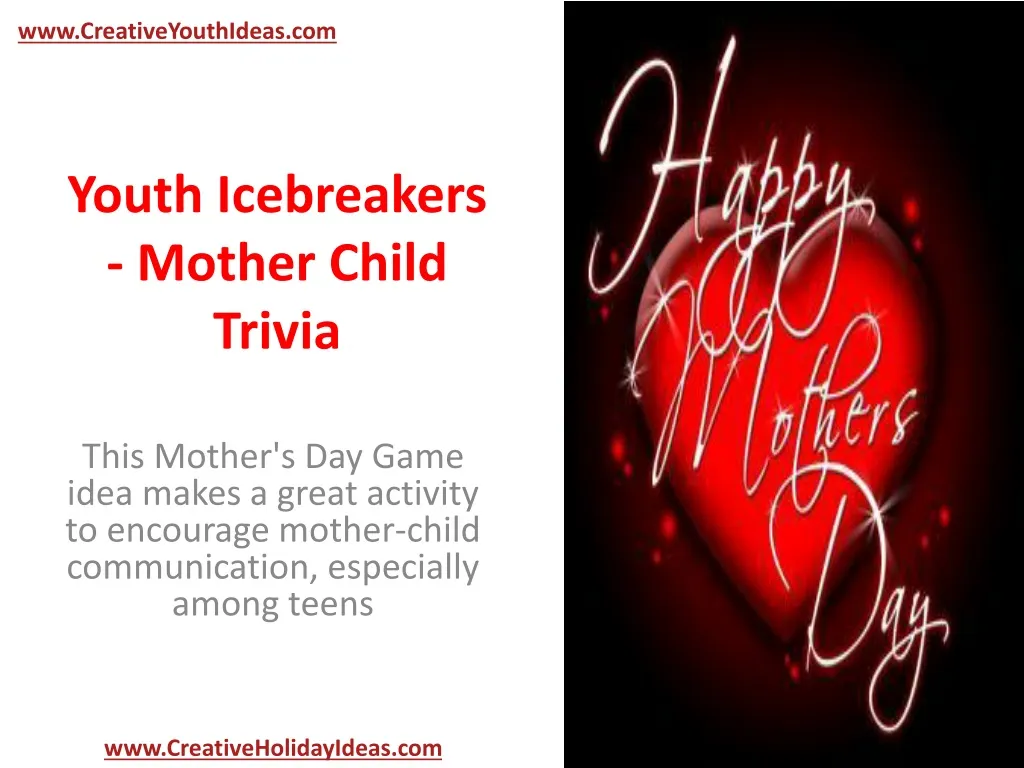 youth icebreakers mother child trivia