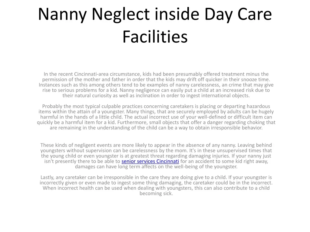 nanny neglect inside day care facilities