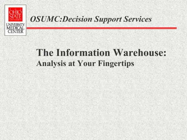 Information Warehouse: Current data sources