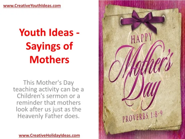 Youth Ideas - Sayings of Mothers