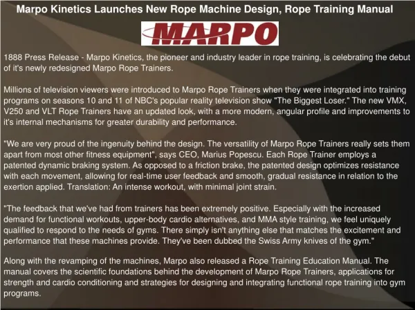 Marpo Kinetics Launches New Rope Machine Design, Rope Traini