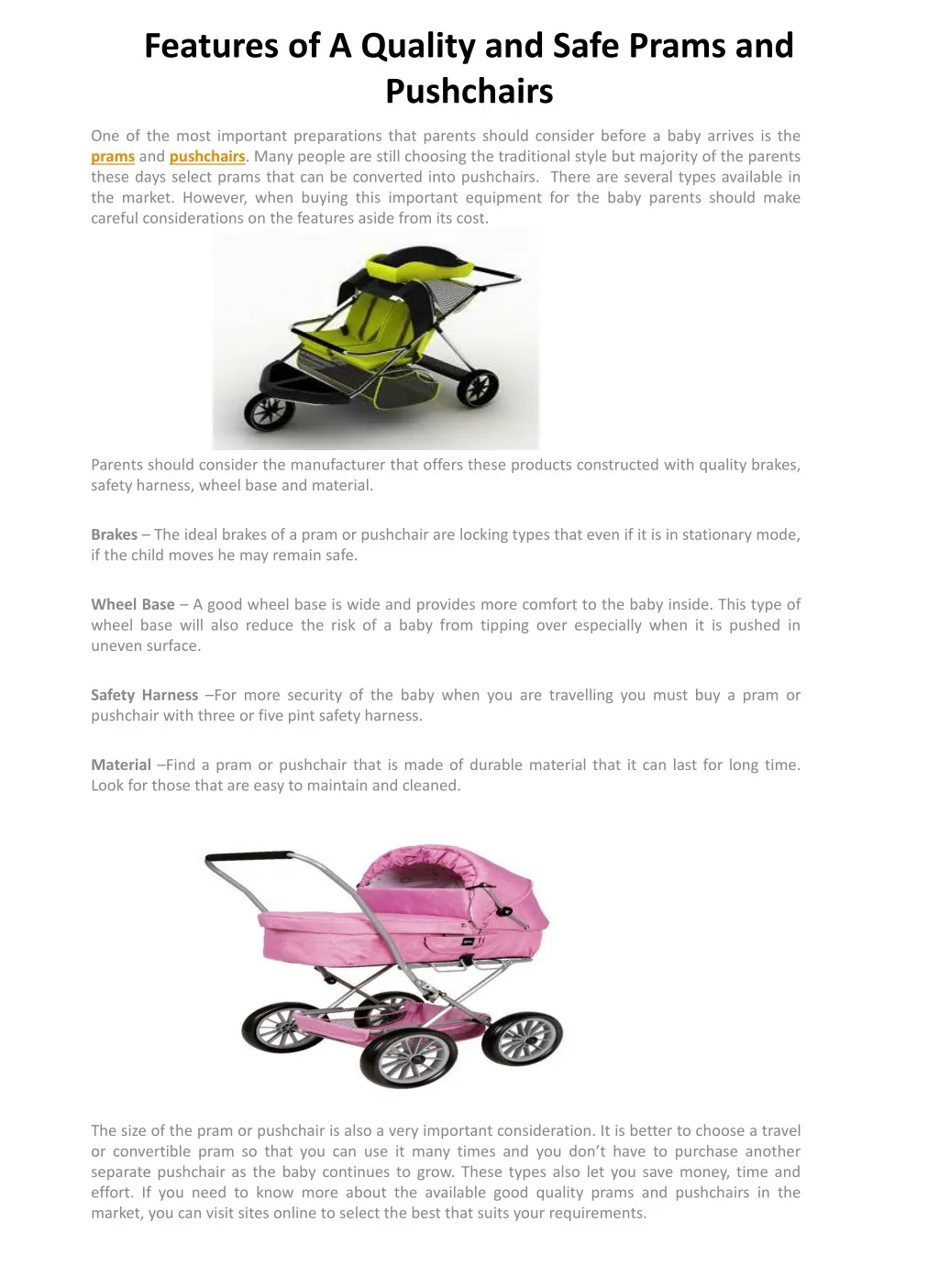 features of a quality and safe prams and pushchairs